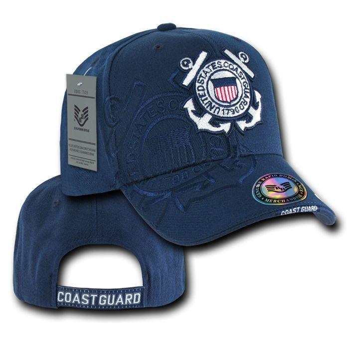 Shadow Effect Embroidery US Military Vet Army Air Force Navy Marines Hats Caps-Coast Guard Logo - Navy-