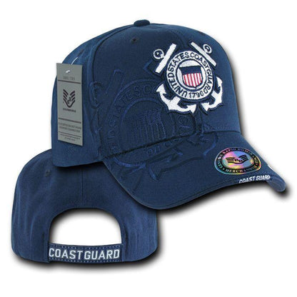 Shadow Effect Embroidery US Military Vet Army Air Force Navy Marines Hats Caps-Coast Guard Logo - Navy-