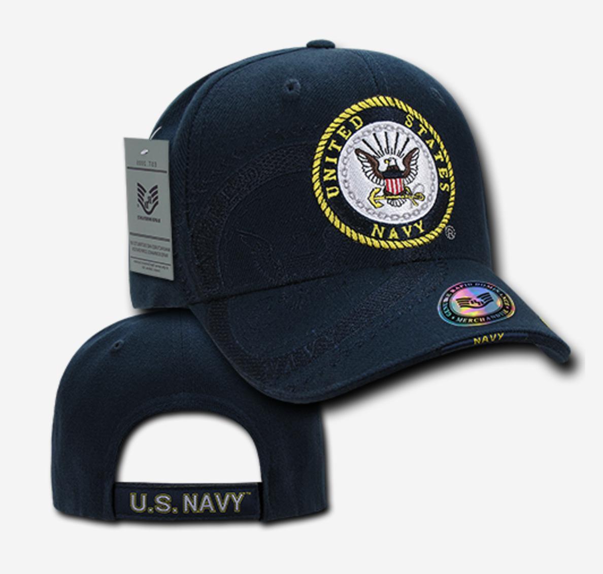 Shadow Effect Embroidery US Military Vet Army Air Force Navy Marines Hats Caps-US Navy - Navy-