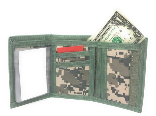 Trifold Mens Wallet Digital ACU Gray Camouflage Army Military Clear ID Window-