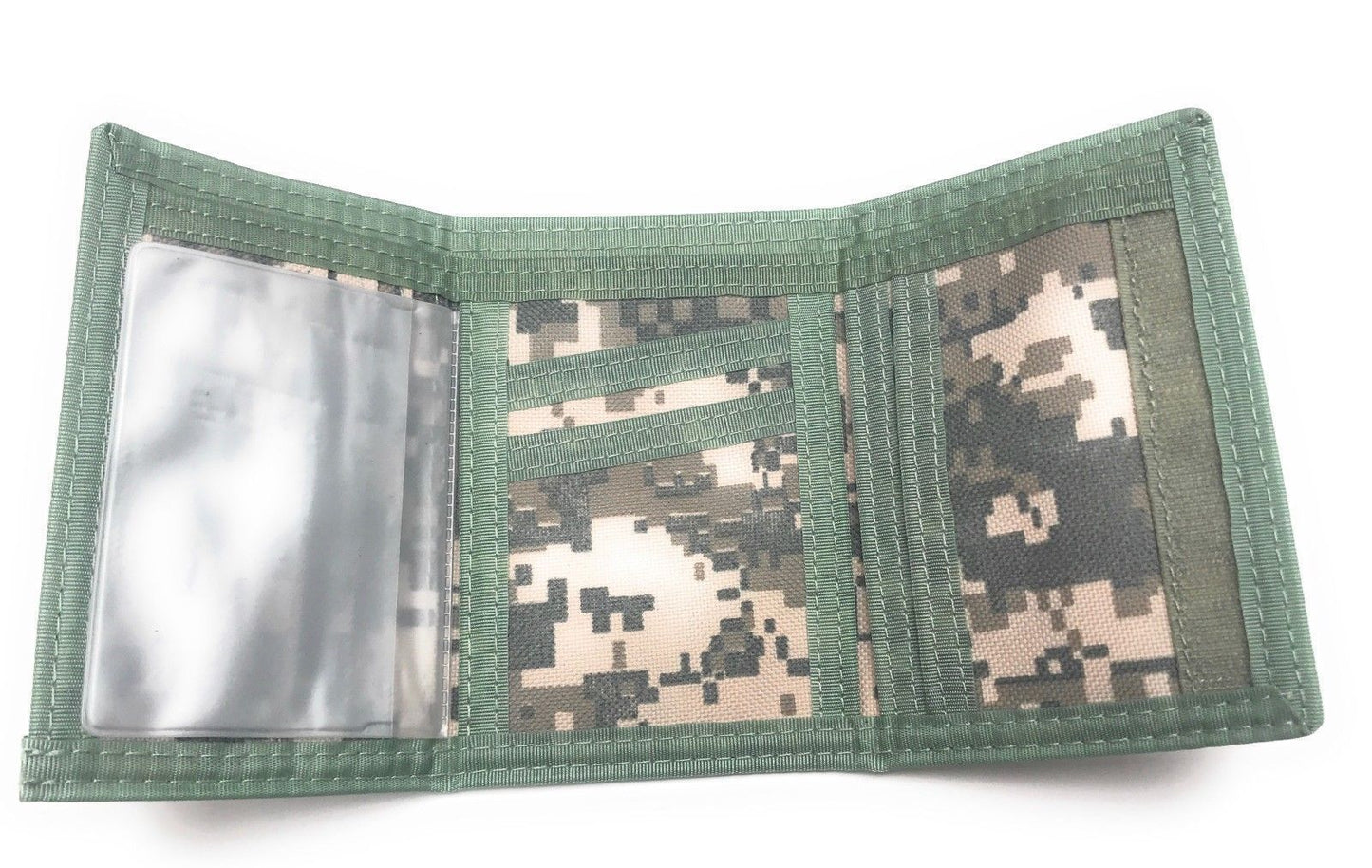 Trifold Mens Wallet Digital ACU Gray Camouflage Army Military Clear ID Window-