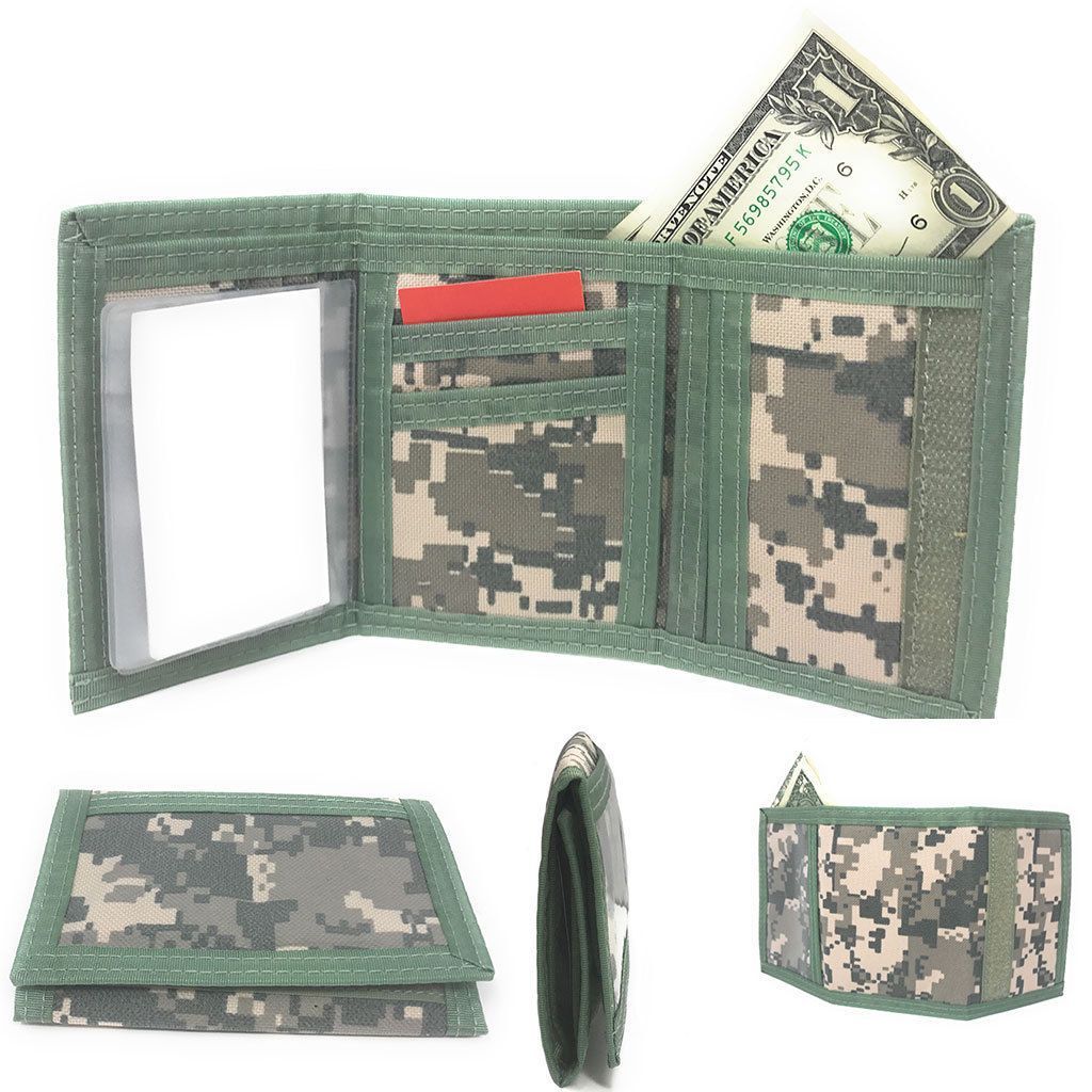 Trifold Mens Wallet Digital ACU Gray Camouflage Army Military Clear ID Window-