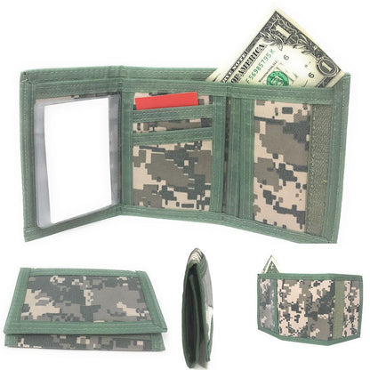 Trifold Mens Wallet Digital ACU Gray Camouflage Army Military Clear ID Window-