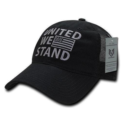 United We Stand USA Flag Patriotic Relaxed Fit Trucker Cotton Baseball Caps Hats-Black-