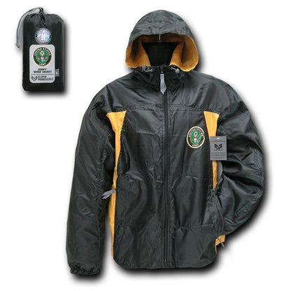 US Military Air Force Army Navy Marines Sports 2 Tone Windbreaker Rain Zipper-Army Star - Black-Medium-R36