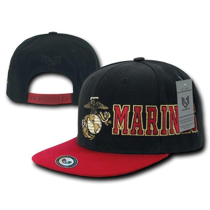 Rapid Dominance US Military Army Air Force Navy Marines Coast Guard D Day Caps Hats-Marines - Black/Red-