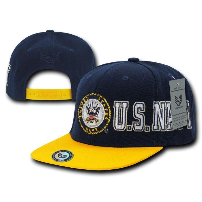 Rapid Dominance US Military Army Air Force Navy Marines Coast Guard D Day Caps Hats-Navy - Navy/Gold-