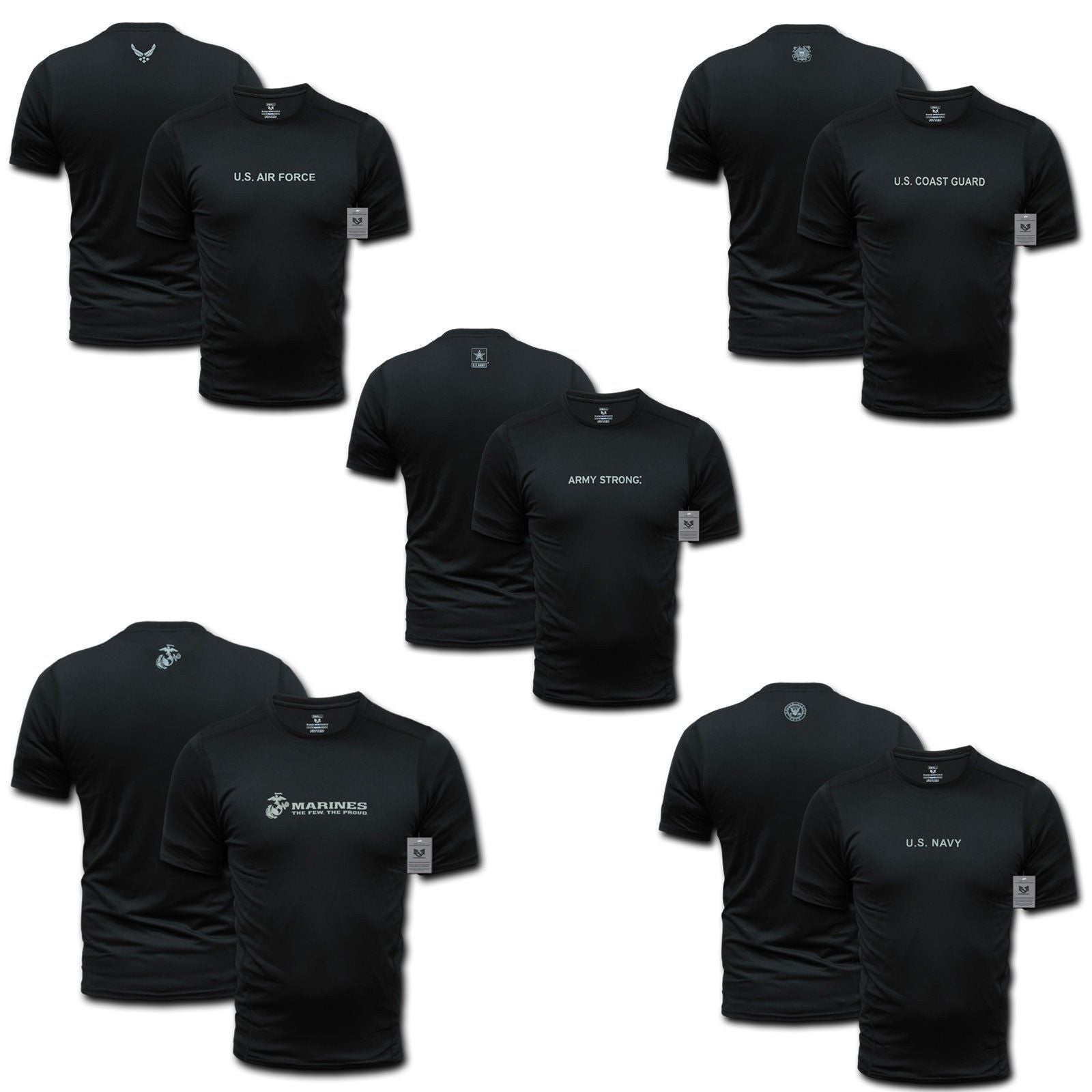 US Military Army Air Force Navy Training Workout Muscle Anti-Microbial T-Shirts-Army - Black-Small-S30