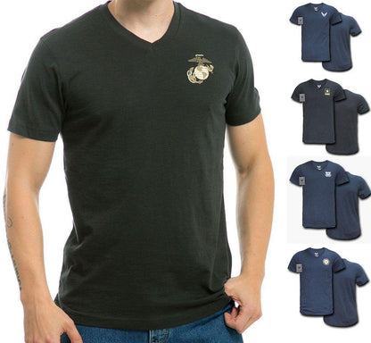 Rapid Dominance US Patriotic Military V-Neck Army Air Force Coast Guard Marines Navy T-Shirts-Air Force - Navy-Regular-Small