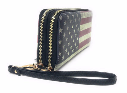 USA American Flag Wallet Purse Wristlet Gifts For Women Mom Girlfriend Wife-