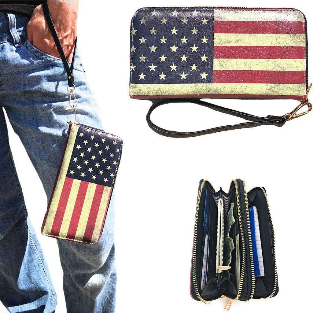 USA American Flag Wallet Purse Wristlet Gifts For Women Mom Girlfriend Wife-