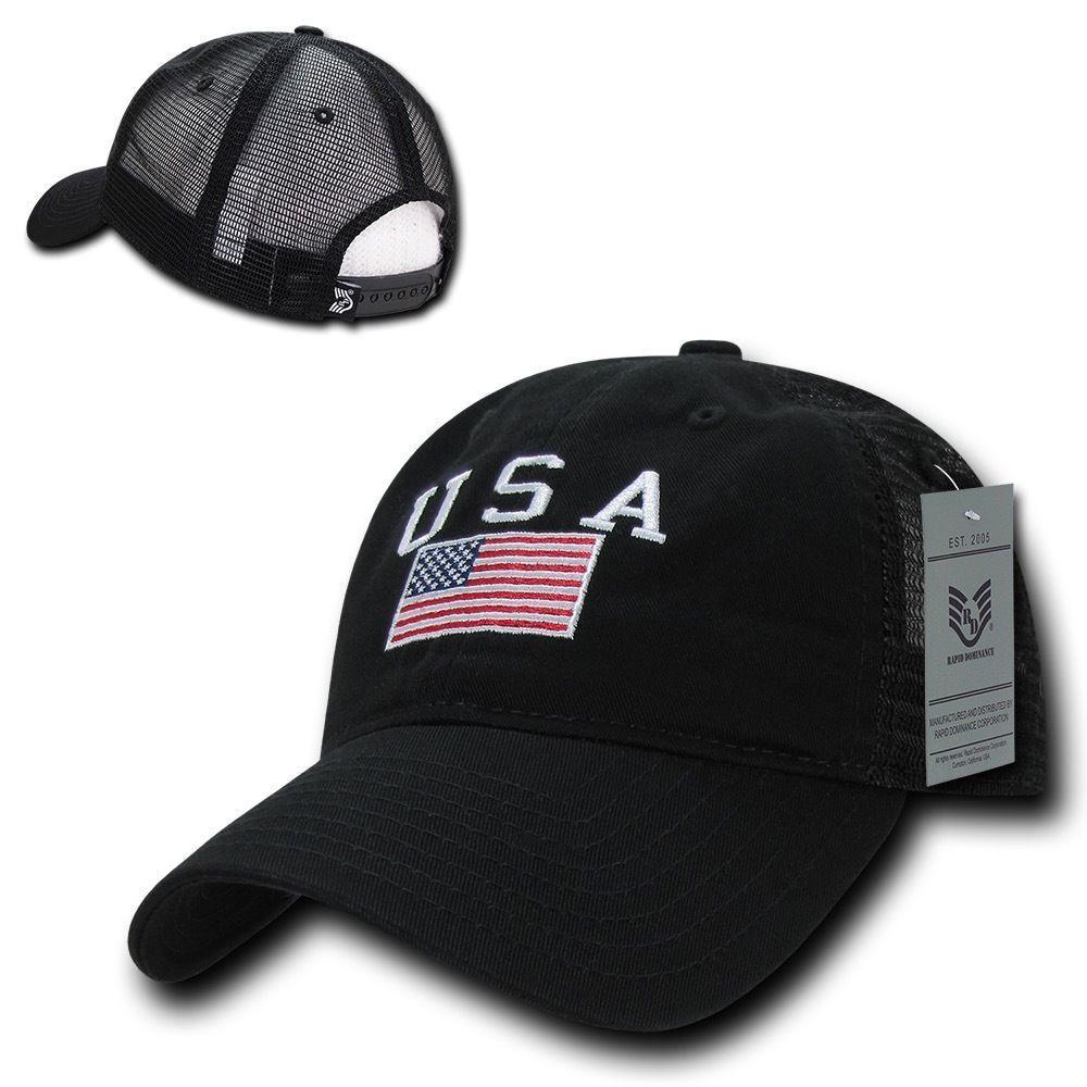 USA Flag Freedom United Patriotic Military Relaxed Fit Trucker Baseball Cap Hats-Freedom - Black-