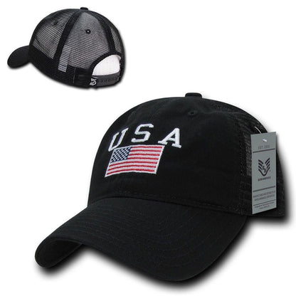 USA Flag Freedom United Patriotic Military Relaxed Fit Trucker Baseball Cap Hats-Freedom - Black-