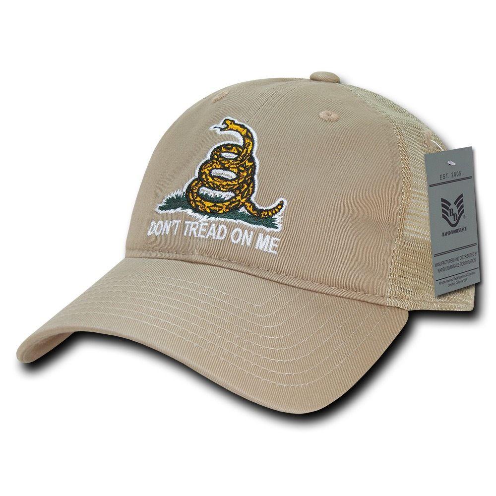 USA Flag Freedom United Patriotic Military Relaxed Fit Trucker Baseball Cap Hats-Gadsden Flag- Khaki-