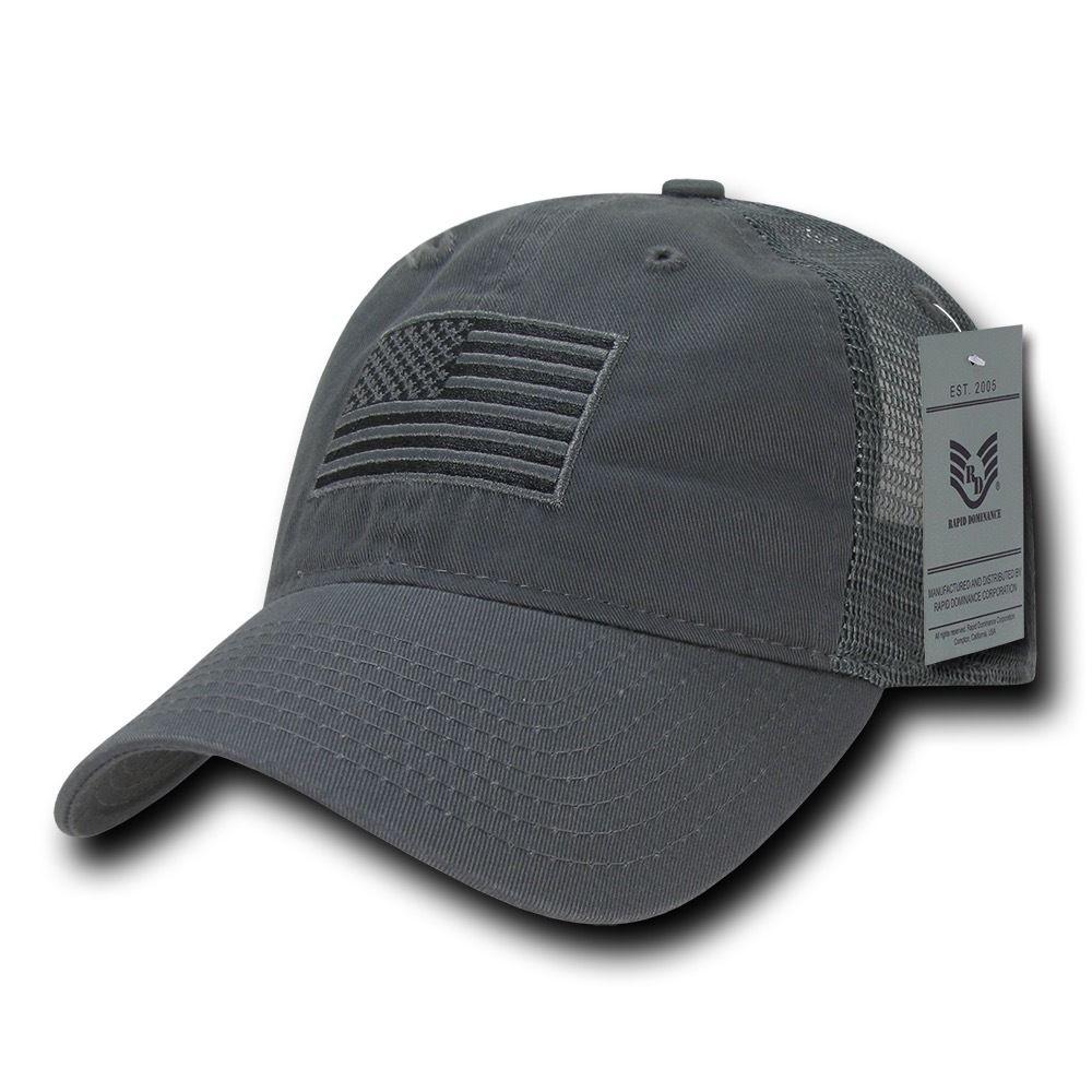 USA Flag Freedom United Patriotic Military Relaxed Fit Trucker Baseball Cap Hats-Tonal Flag- Dark Grey-