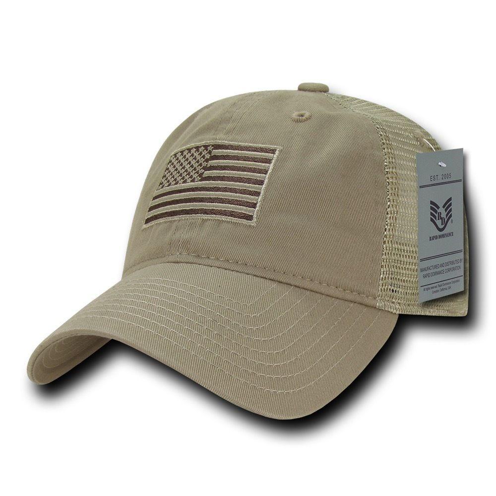 USA Flag Freedom United Patriotic Military Relaxed Fit Trucker Baseball Cap Hats-Tonal Flag- Khaki-