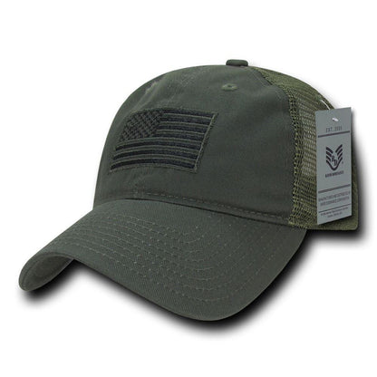 USA Flag Freedom United Patriotic Military Relaxed Fit Trucker Baseball Cap Hats-Tonal Flag-Olive-