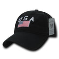 USA Flag Freedom United Patriotic Military Relaxed Fit Trucker Baseball Cap Hats-USA- Black-