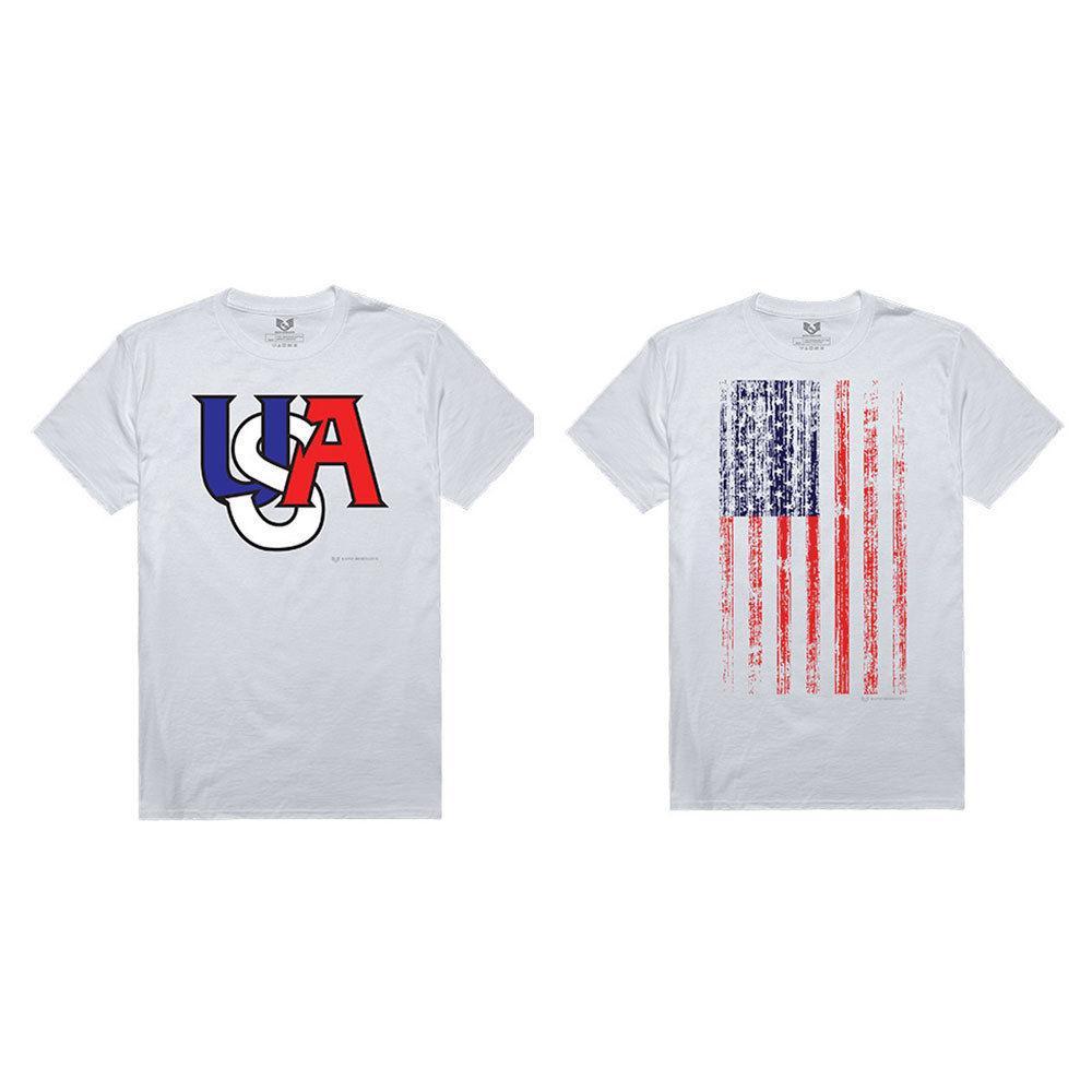USA Flag Memorial Day Patriotic T-Shirts Tees White 100% Cotton Unisex-USA Letters Interlock-Medium-