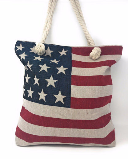 USA Flag Patriotic Canvas Reusable Eco Grocery Shopping Beach Gym Work Tote Bag-