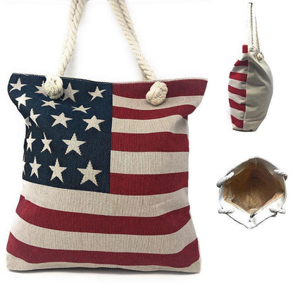 USA Flag Patriotic Canvas Reusable Eco Grocery Shopping Beach Gym Work Tote Bag-