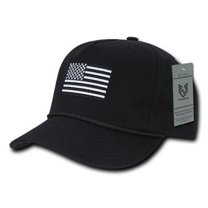 USA Flag Patriotic Embroidered Cotton 5 Panel Dad Golf Caps Hats-Black USA Flag-