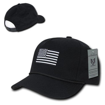 USA Flag Patriotic Embroidered Cotton 5 Panel Dad Golf Caps Hats-Black USA Flag-
