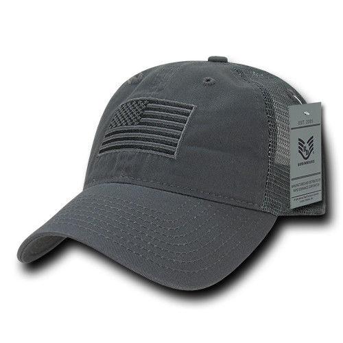 USA Flag Tonal Patriotic Relaxed Fit Trucker Cotton Baseball Caps Hats-Black-
