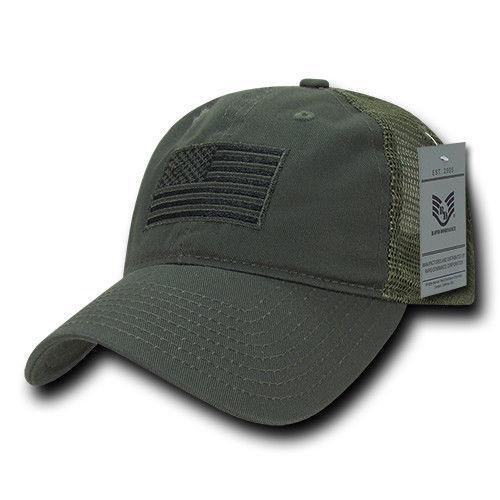 USA Flag Tonal Patriotic Relaxed Fit Trucker Cotton Baseball Caps Hats-Black-