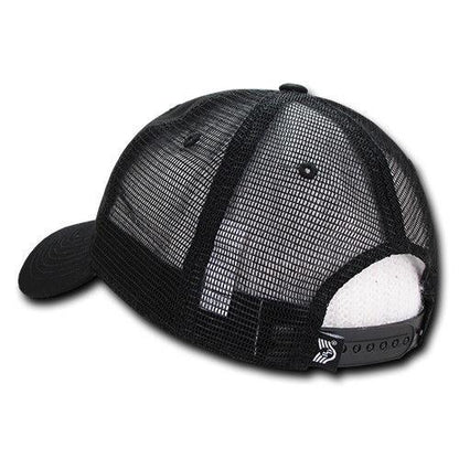 USA Flag Tonal Patriotic Relaxed Fit Trucker Cotton Baseball Caps Hats-Black-