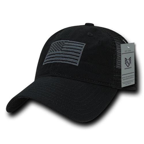 USA Flag Tonal Patriotic Relaxed Fit Trucker Cotton Baseball Caps Hats-Black-
