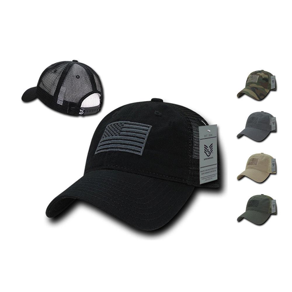 USA Flag Tonal Patriotic Relaxed Fit Trucker Cotton Baseball Caps Hats-Black-