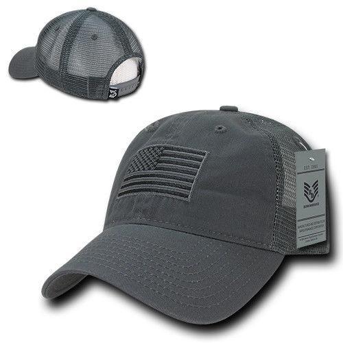 USA Flag Tonal Patriotic Relaxed Fit Trucker Cotton Baseball Caps Hats-Dark Grey-