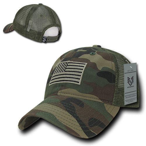 USA Flag Tonal Patriotic Relaxed Fit Trucker Cotton Baseball Caps Hats-Woodland-