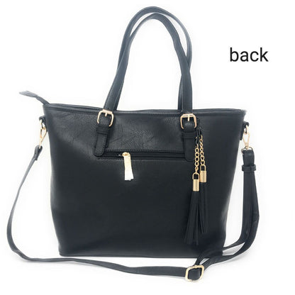 USA Flag Tote Satchel Handbag Wristlet Gift Set For Women Wife Mom Girlfriend-Satchel & Wallet - Black-
