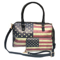 USA Flag Tote Satchel Handbag Wristlet Gift Set For Women Wife Mom Girlfriend-Satchel & Wallet - Black-
