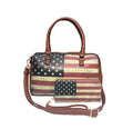 USA Flag Tote Satchel Handbag Wristlet Gift Set For Women Wife Mom Girlfriend-Satchel & Wallet - Tan-