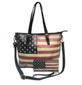 USA Flag Tote Satchel Handbag Wristlet Gift Set For Women Wife Mom Girlfriend-Tote & Wallet - Black-