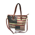 USA Flag Tote Satchel Handbag Wristlet Gift Set For Women Wife Mom Girlfriend-Tote & Wallet - Tan-