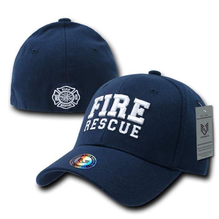 Rapid Dominance USA Military Law Enforcement Flexfit Fitted Embroidered Baseball Dad Caps Hats-Fire Rescue - Navy-S/M-