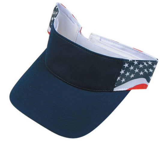 USA US Patriotic American Flag Stars 100% Cotton Visors Sun Hat Beach Summer-Navy / Navy-