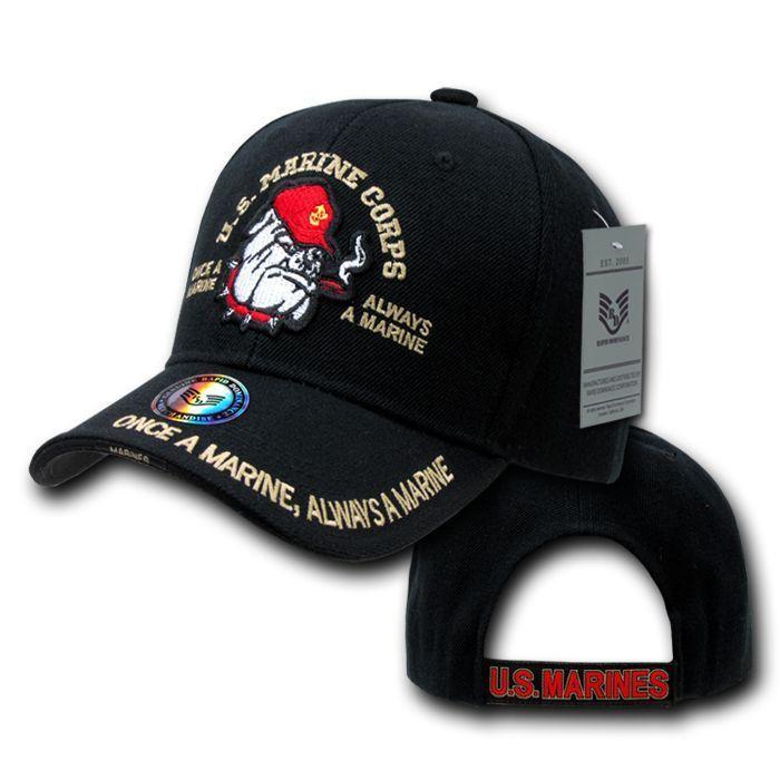 Rapid Dominance USA Veteran Military Army Air Force Navy Marines Coast Guard Baseball Hats Caps-Bulldog - Black-