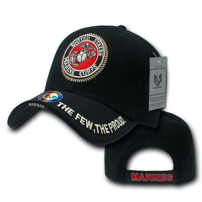 Rapid Dominance USA Veteran Military Army Air Force Navy Marines Coast Guard Baseball Hats Caps-Marines Logo - Black-