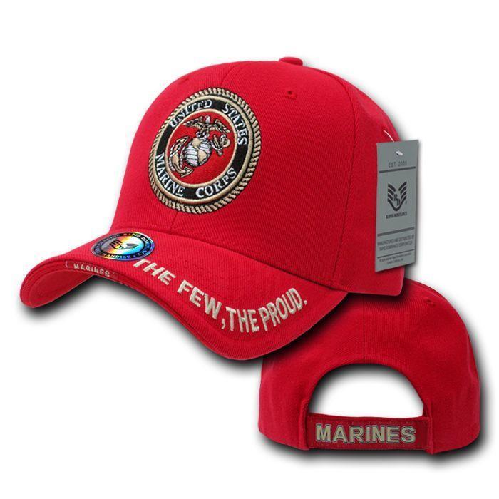 Rapid Dominance USA Veteran Military Army Air Force Navy Marines Coast Guard Baseball Hats Caps-Marines Logo - Red-