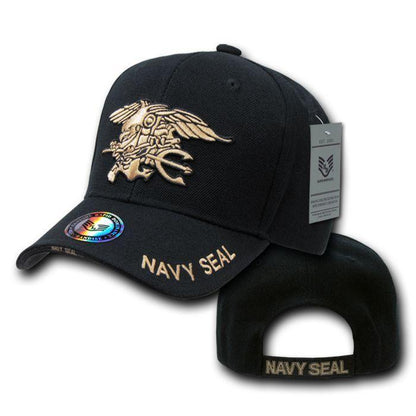 Rapid Dominance USA Veteran Military Army Air Force Navy Marines Coast Guard Baseball Hats Caps-Navy Seal - Black-
