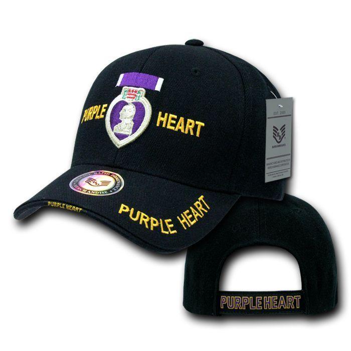 Rapid Dominance USA Veteran Military Army Air Force Navy Marines Coast Guard Baseball Hats Caps-Purple Heart - Black-