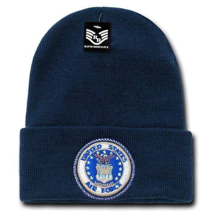 USAF Army USmc Marines Navy Coast Guard Logos Beanies Cuffed Long Knit Caps Hats-Air Force - Navy-