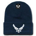 USAF Army USmc Marines Navy Coast Guard Logos Beanies Cuffed Long Knit Caps Hats-Air Force Wing - Navy-