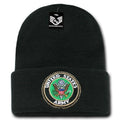 USAF Army USmc Marines Navy Coast Guard Logos Beanies Cuffed Long Knit Caps Hats-Army Logo - Black-