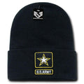 USAF Army USmc Marines Navy Coast Guard Logos Beanies Cuffed Long Knit Caps Hats-Army Star - Black-